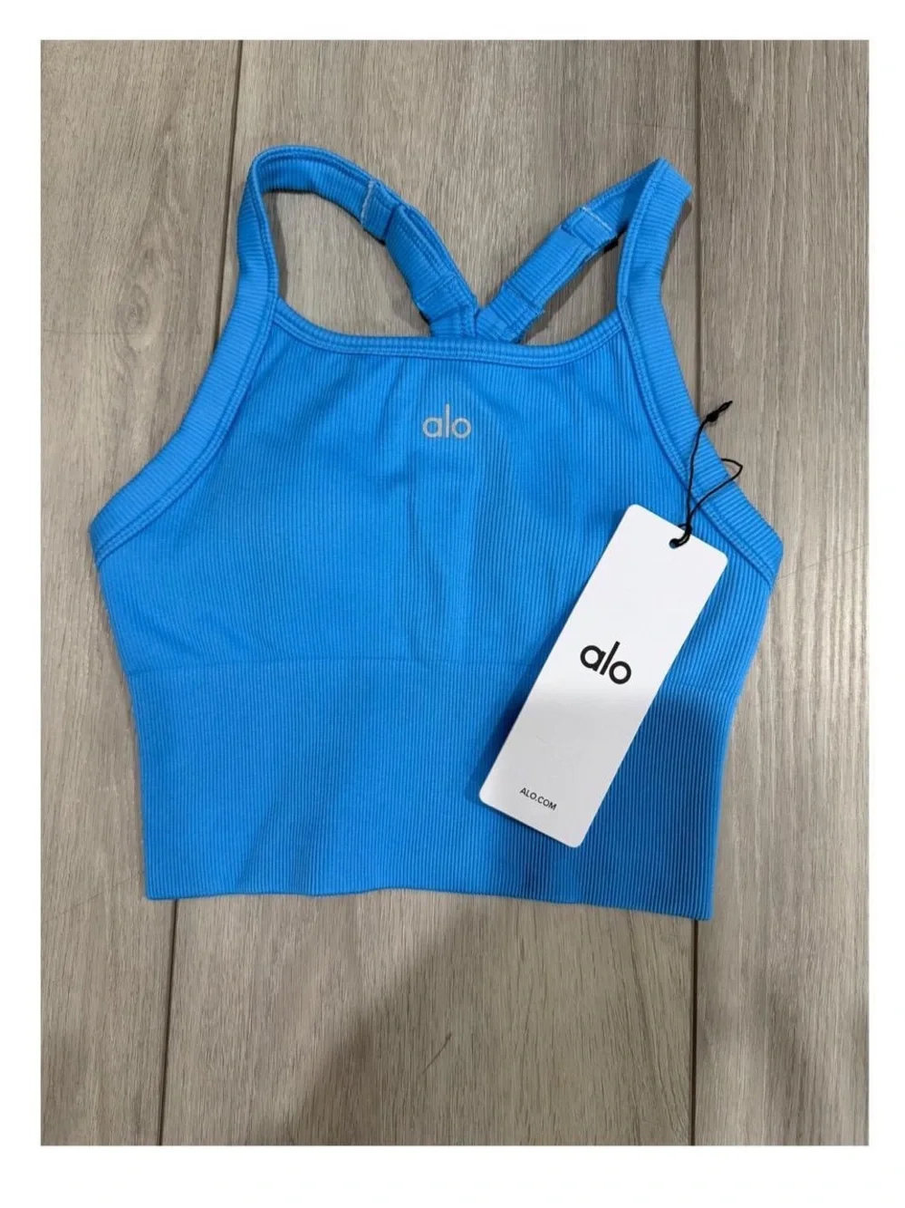 ALO Yoga Seamless Ribbed Favorite Bra Tank in Azure Blue  — Size XXS
